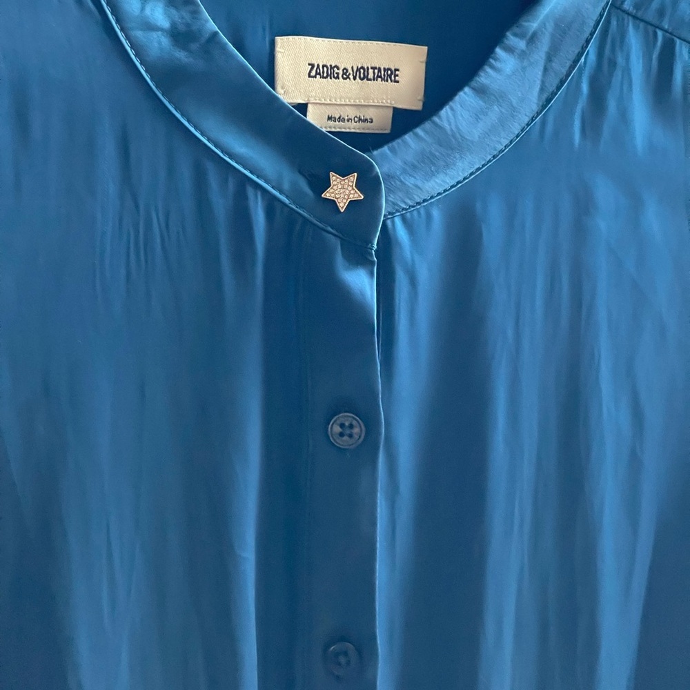 ZADIG & VOLTAIRE NWT Blue Rima Satin Midi Dress - Overseas Star Button Detail - Picture 5 of 16